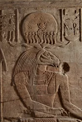 Relieve en un santuario erigido por el faraón Taharqa en el patio del Templo de Amón construido por él en Kawa en Nubia, Dinastía 25, Período Tardío, 690-64 a.C. (detalle)